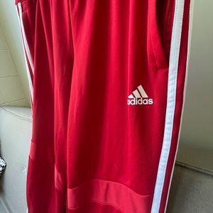 Adidas red three stripe ankle zip pant